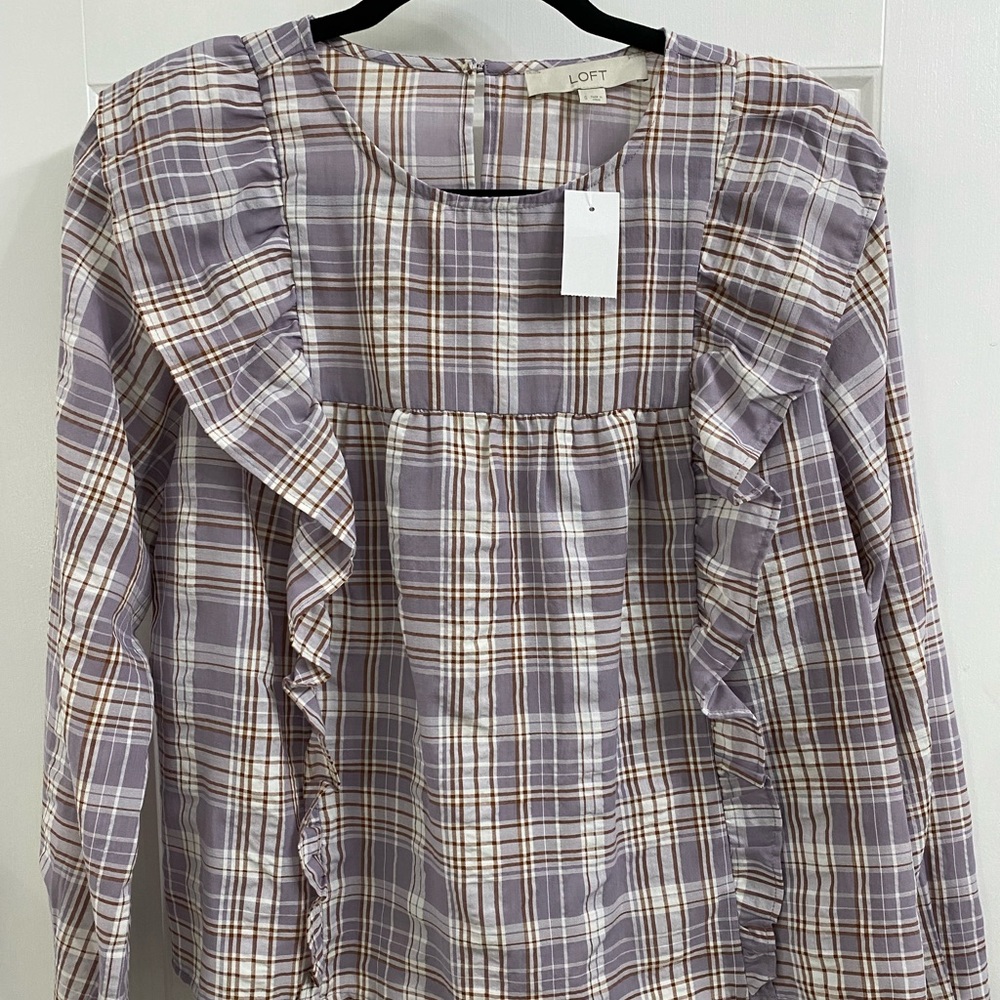 Loft long sleeve plaid blouse